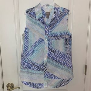 NWOT Chico’s Polka Dot Geometric Stripe Multicolor Tank Style Collared Blouse